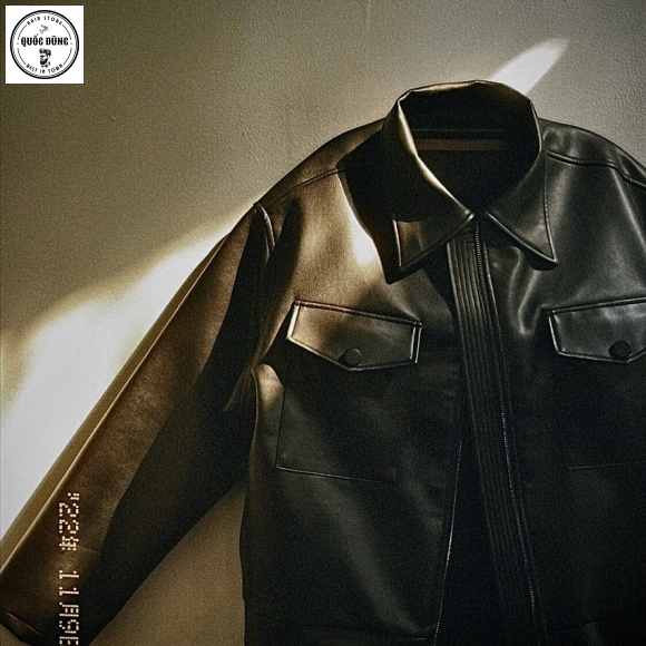 Áo khoác crop da tay dài màu đen size M,L